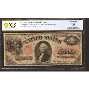 $1 1874 Small Red with rays Legal Tender Issues 19 (2)