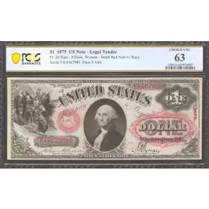 $1 1875 Small Red with rays Legal Tender Issues 26 (2)