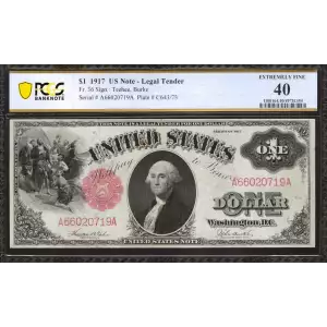 $1 1917 Small Red, scalloped Legal Tender Issues 36