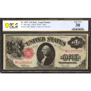 $1 1917 Small Red, scalloped Legal Tender Issues 38m
