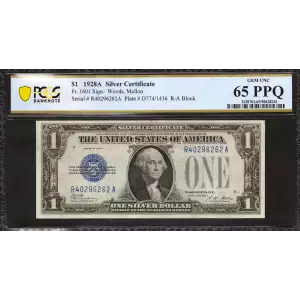 $1 1928-A blue seal. Small Silver Certificates 1601