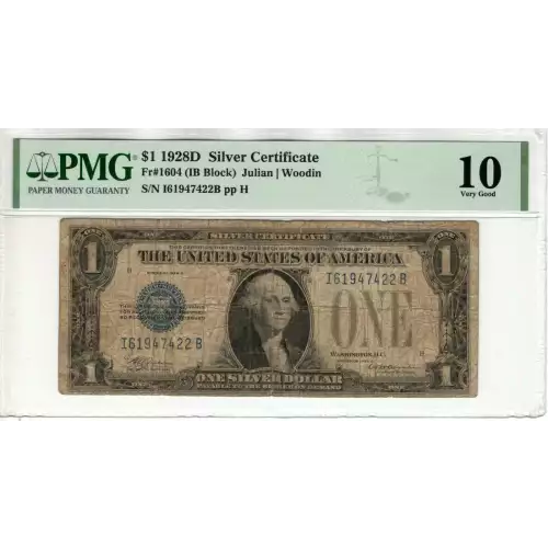$1 1928-D blue seal. Small Silver Certificates 1604