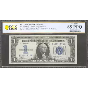 $1 1934 blue seal. Small Silver Certificates 1606