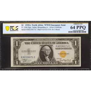 $1 1935-A yellow seal Emergency Notes Issued During WW2 2306