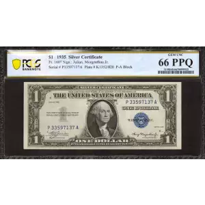 $1 1935 blue seal. Small Silver Certificates 1607