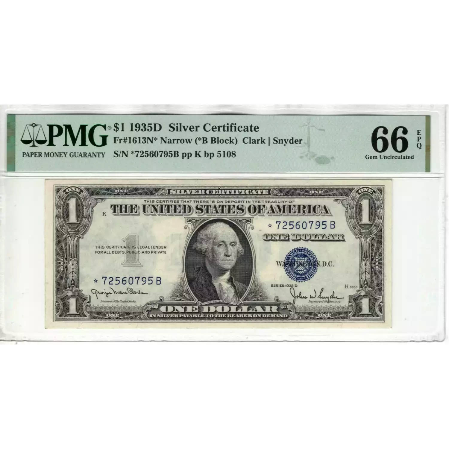 $1 1935-D blue seal. Small Silver Certificates 1613N*