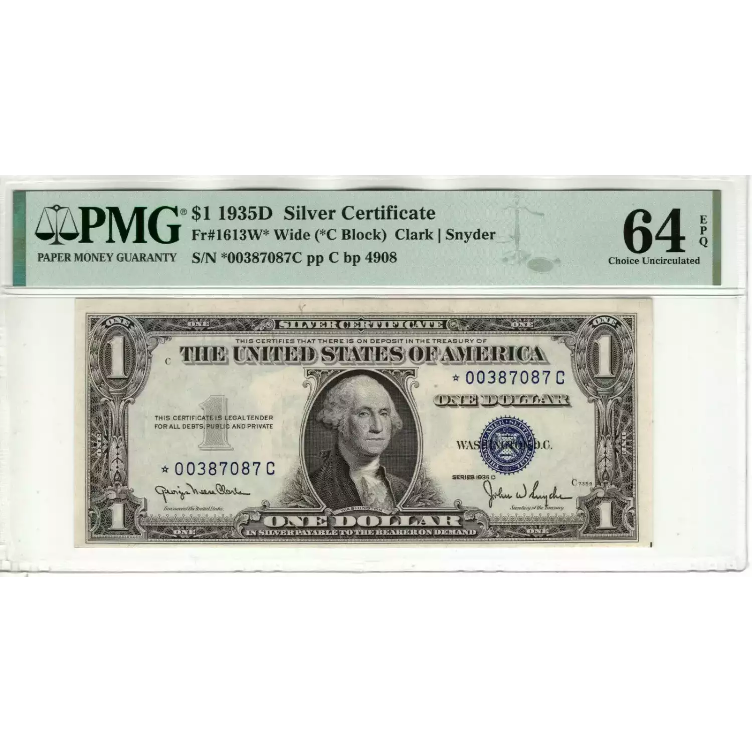 $1 1935-D blue seal. Small Silver Certificates 1613W
