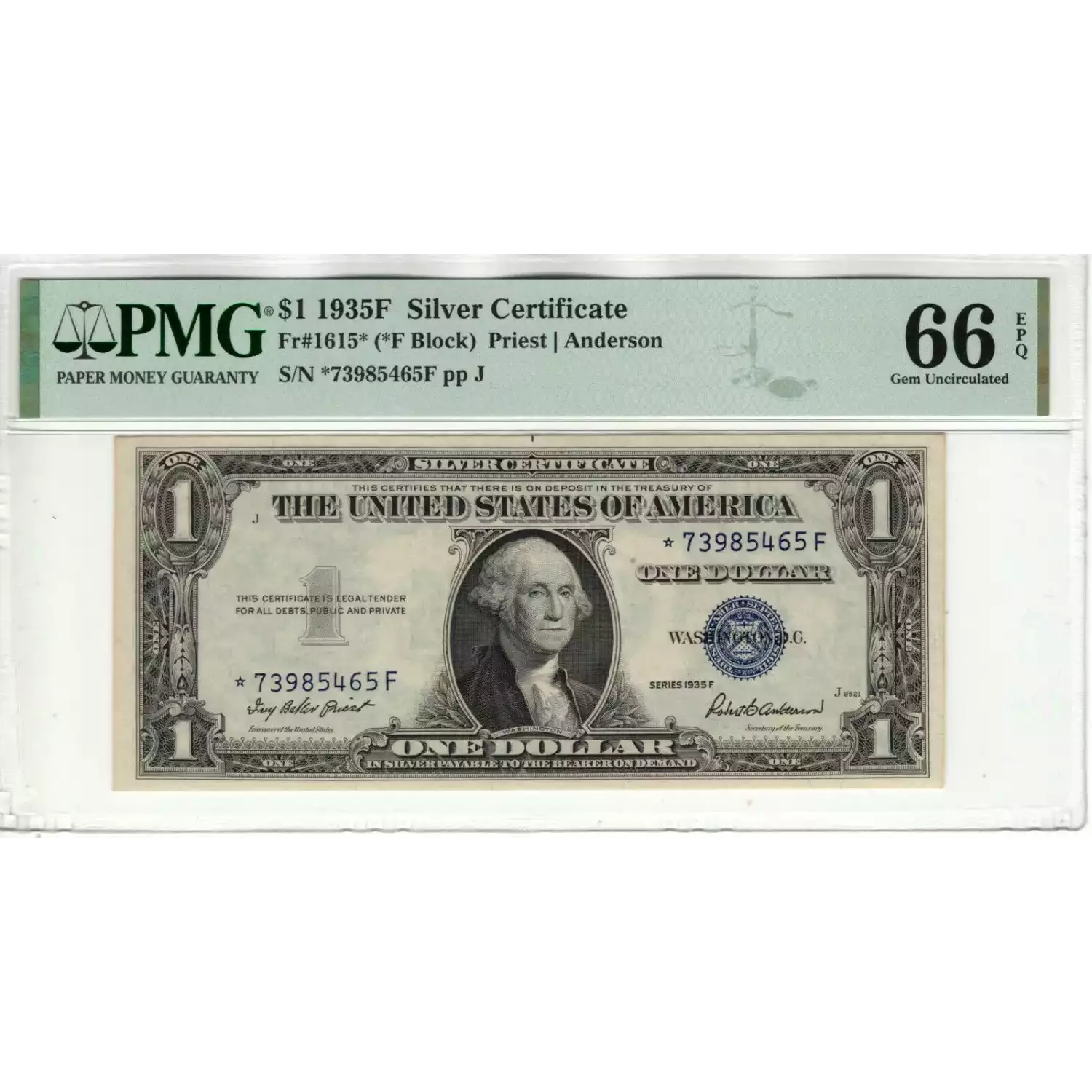 $1 1935-F blue seal. Small Silver Certificates 1615*
