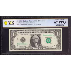 $1 1969 Green seal. Small Size $1 Federal Reserve Notes 1903-E
