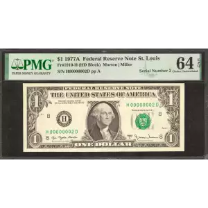 $1 1977-A. Green seal. Small Size $1 Federal Reserve Notes 1910-H