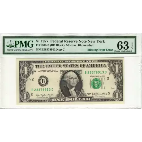 $1 1977 Green seal. Small Size $1 Federal Reserve Notes 1909-B (2)