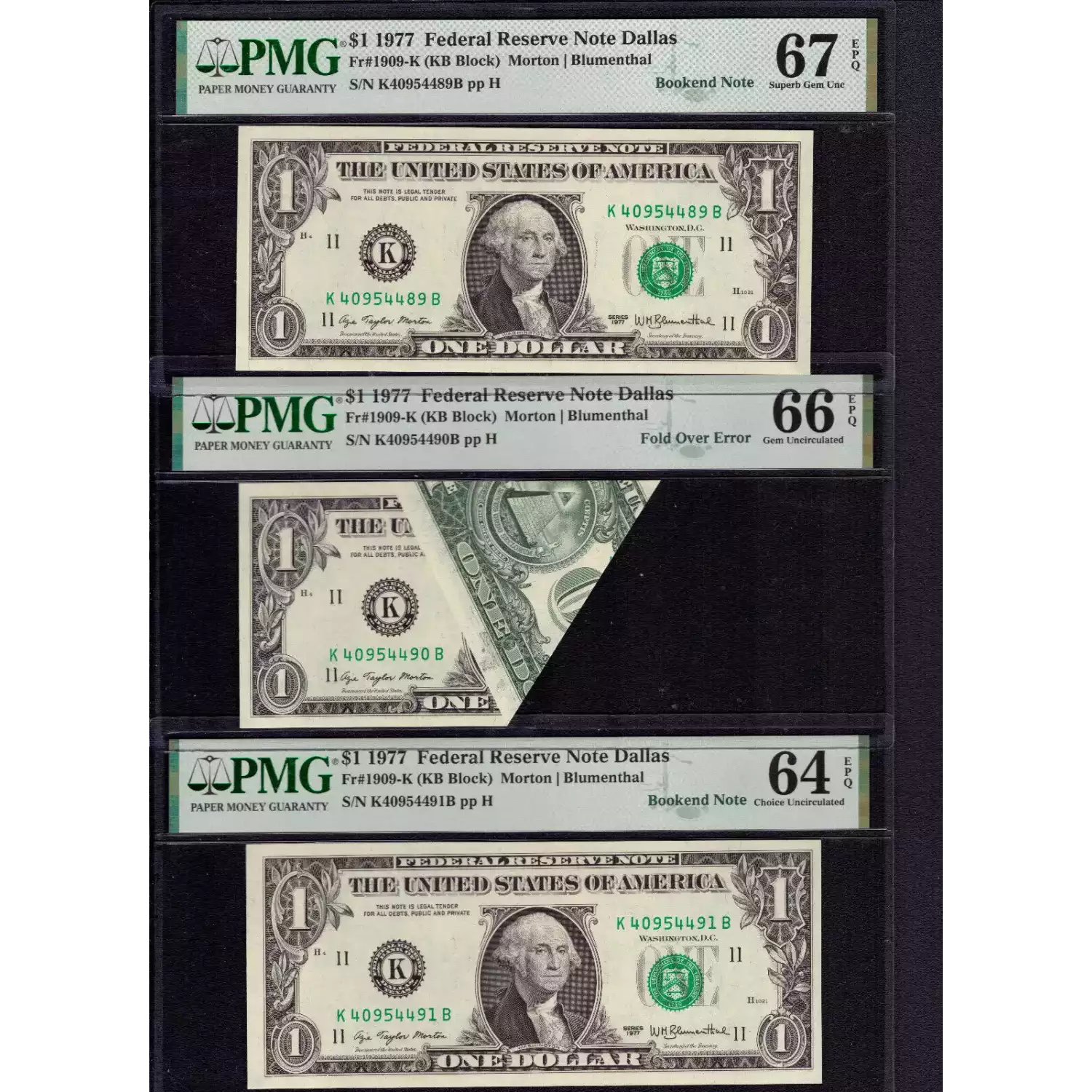 $1 1977 Green seal. Small Size $1 Federal Reserve Notes 1909-K