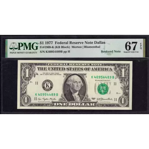 $1 1977 Green seal. Small Size $1 Federal Reserve Notes 1909-K (3)