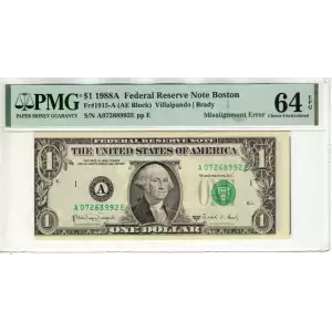 $1 1988-A. Green seal. Small Size $1 Federal Reserve Notes 1915-A