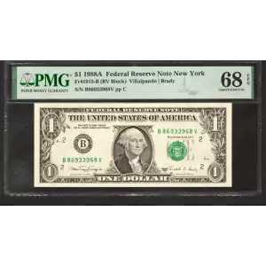 $1 1988-A. Green seal. Small Size $1 Federal Reserve Notes 1915-B