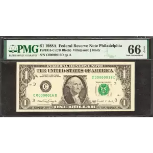 $1 1988-A. Green seal. Small Size $1 Federal Reserve Notes 1915-C