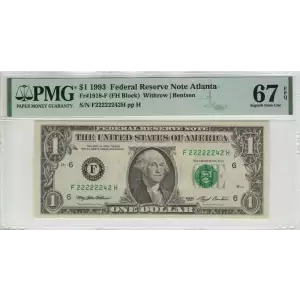 $1 1993 Green seal. Small Size $1 Federal Reserve Notes 1918-F