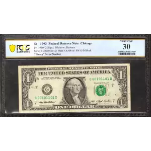 $1 1993 Green seal. Small Size $1 Federal Reserve Notes 1919-G