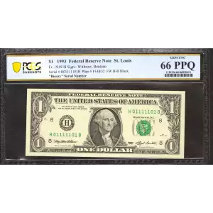 $1 1993 Green seal. Small Size $1 Federal Reserve Notes 1919-H