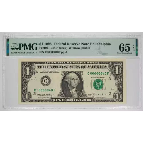 $1 1995 Green seal. Small Size $1 Federal Reserve Notes 1921-C