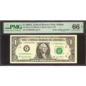 $1 2003-A. Green seal. Small Size $1 Federal Reserve Notes 1931-F