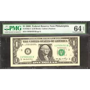 $1 2006 Green seal. Small Size $1 Federal Reserve Notes 1932-C