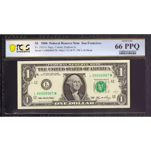 $1 2006 Green seal. Small Size $1 Federal Reserve Notes 1933-L