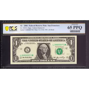 $1 2006 Green seal. Small Size $1 Federal Reserve Notes 1933-L