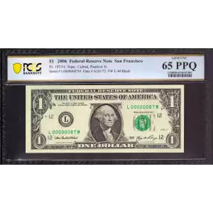 $1 2006 Green seal. Small Size $1 Federal Reserve Notes 1933-L