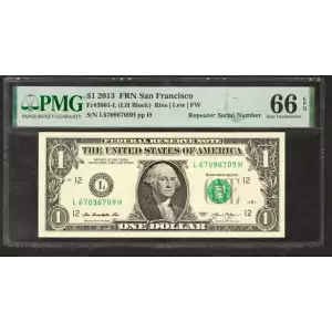 $1 2013 Green seal. Small Size $1 Federal Reserve Notes 3001-L
