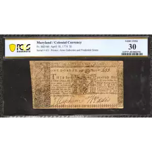 $1 (4s6d) April 10, 1774  COLONIAL CURRENCY MD-66