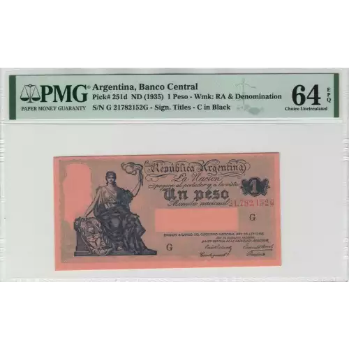 1 Peso ND (1935), Second Issue a. Signature titles: C in blue. Serie I Argentina 251