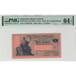 1 Peso ND (1935), Second Issue a. Signature titles: C in blue. Serie I Argentina 251