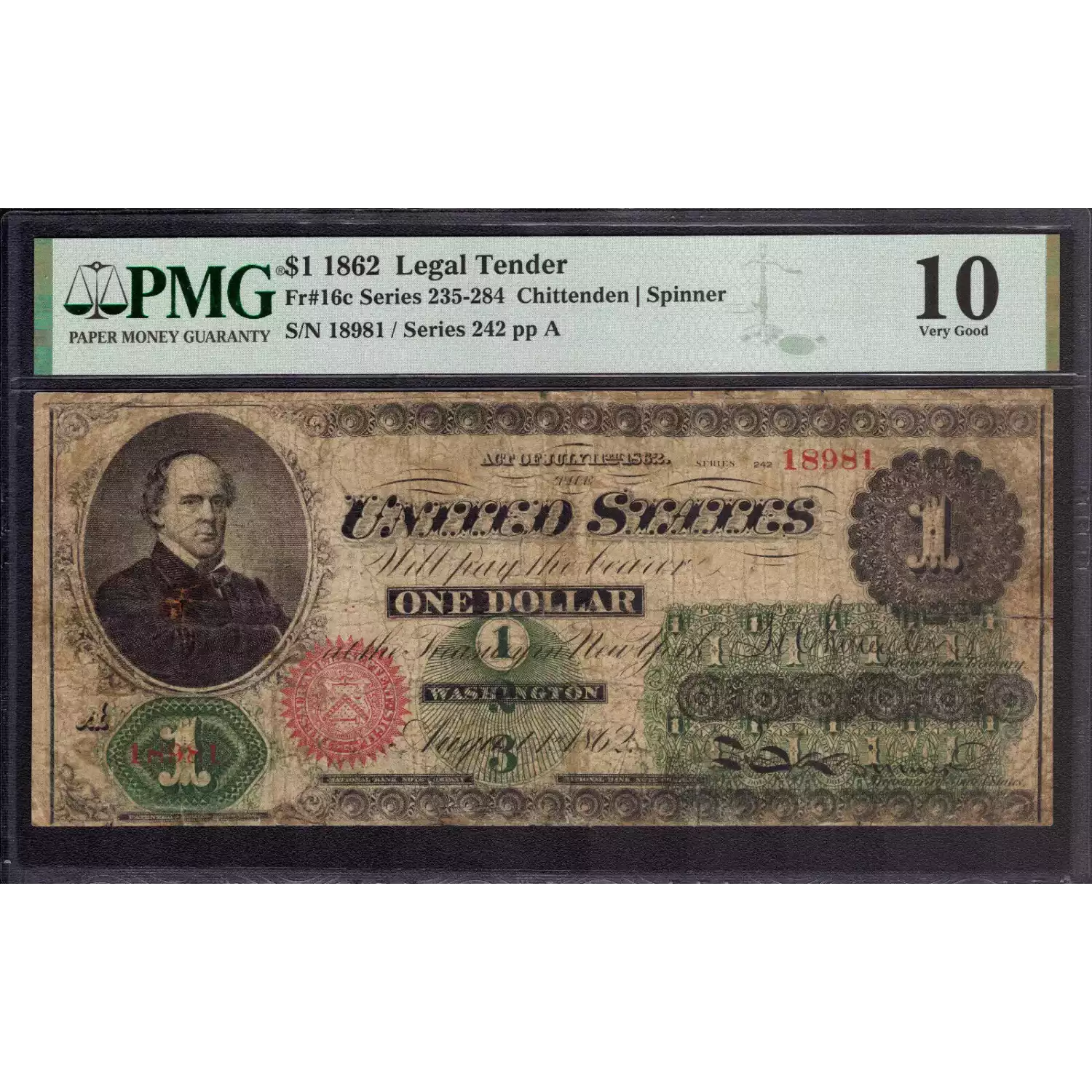 $1 Series 235-284 at right No ABNCo monogram. No green patent date Type 2; Red Seal Legal Tender Issues 16c