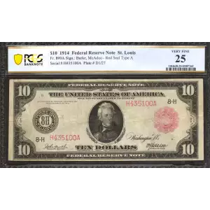 $10 1914 Red Seal Federal Reserve Notes 899A