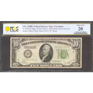 $10 1928-B. Exists with both light and dark Green seals Small Size $10 Federal Reserve Notes 2002-D*