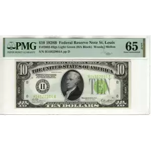 $10 1928-B. Exists with both light and dark Green seals Small Size $10 Federal Reserve Notes 2002-H