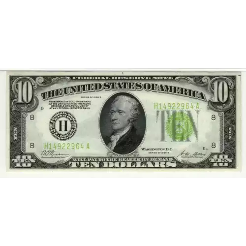 $10 1928-B. Exists with both light and dark Green seals Small Size $10 Federal Reserve Notes 2002-H (3)