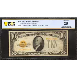 $10 1928 Gold Seal Small Size Gold Certificates 2400