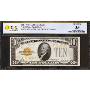 $10 1928 Gold Seal Small Size Gold Certificates 2400