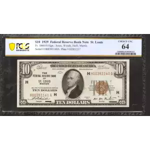 $10 1929 brown seal Small Federal Reserve Bank Notes 1860-H