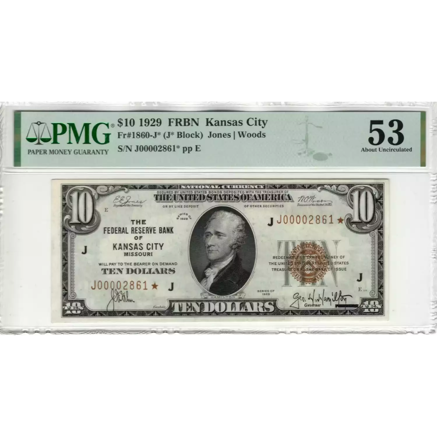 $10 1929 brown seal Small Federal Reserve Bank Notes 1860-J*