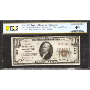 $10 1929 small brown seal. Small National Bank Notes 1801-1