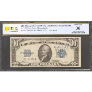 $10 1934-A blue seal. Small Silver Certificates 1702