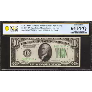 $10 1934-A.  Small Size $10 Federal Reserve Notes 2006-B*