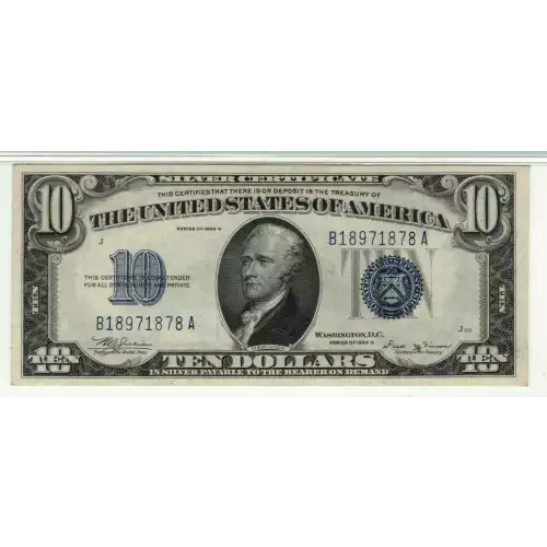 $10 1934-B blue seal. Small Silver Certificates 1703 (3)