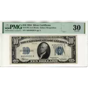 $10 1934 blue seal. Small Silver Certificates 1701