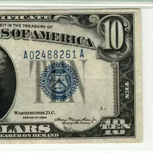 $10 1934 blue seal. Small Silver Certificates 1701 (3)