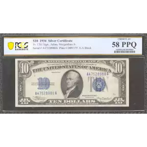 $10 1934 blue seal. Small Silver Certificates 1701