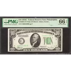 $10 1934-C.  Small Size $10 Federal Reserve Notes 2008-C